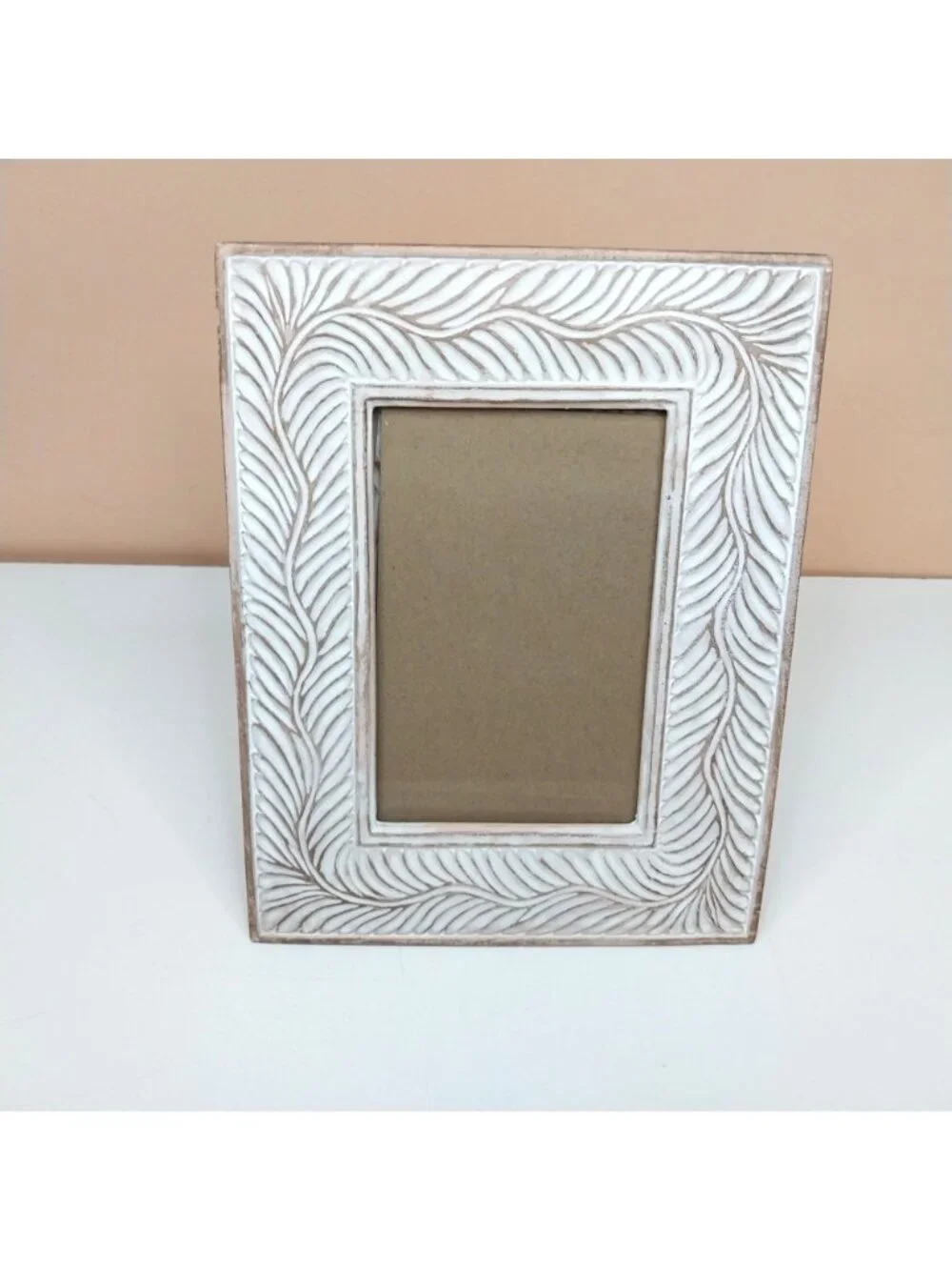 White & Brown Embossed Picture Frame 4x6 Photo Tabletop Or Wall Display